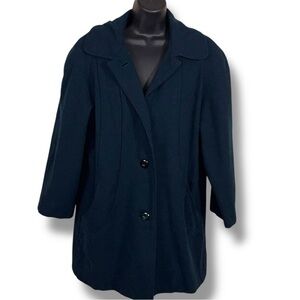 Vintage Size 8 Braetan Teal Blue Wool Coat Lined Retro Button Closure Peacock